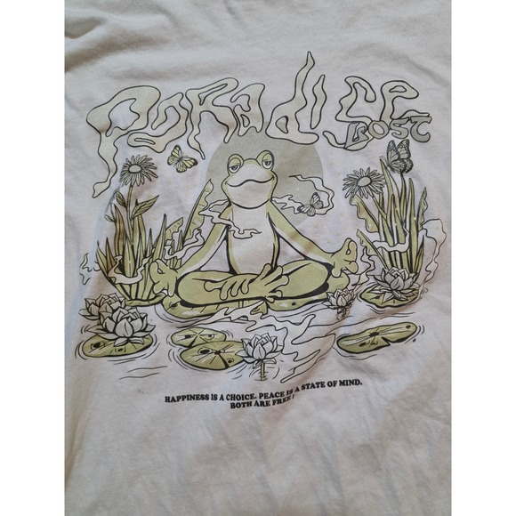 Paradise Lost Other - Paradise Lost Meditating Frog Graphic Tee White Cotton T-Shirt Mens Small S